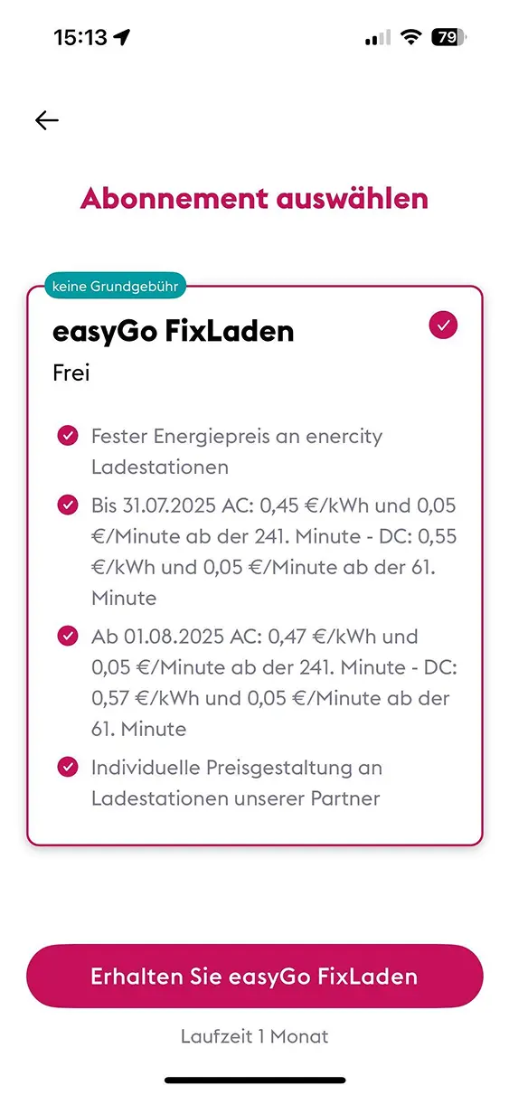 easyGo app Flexible Tarife