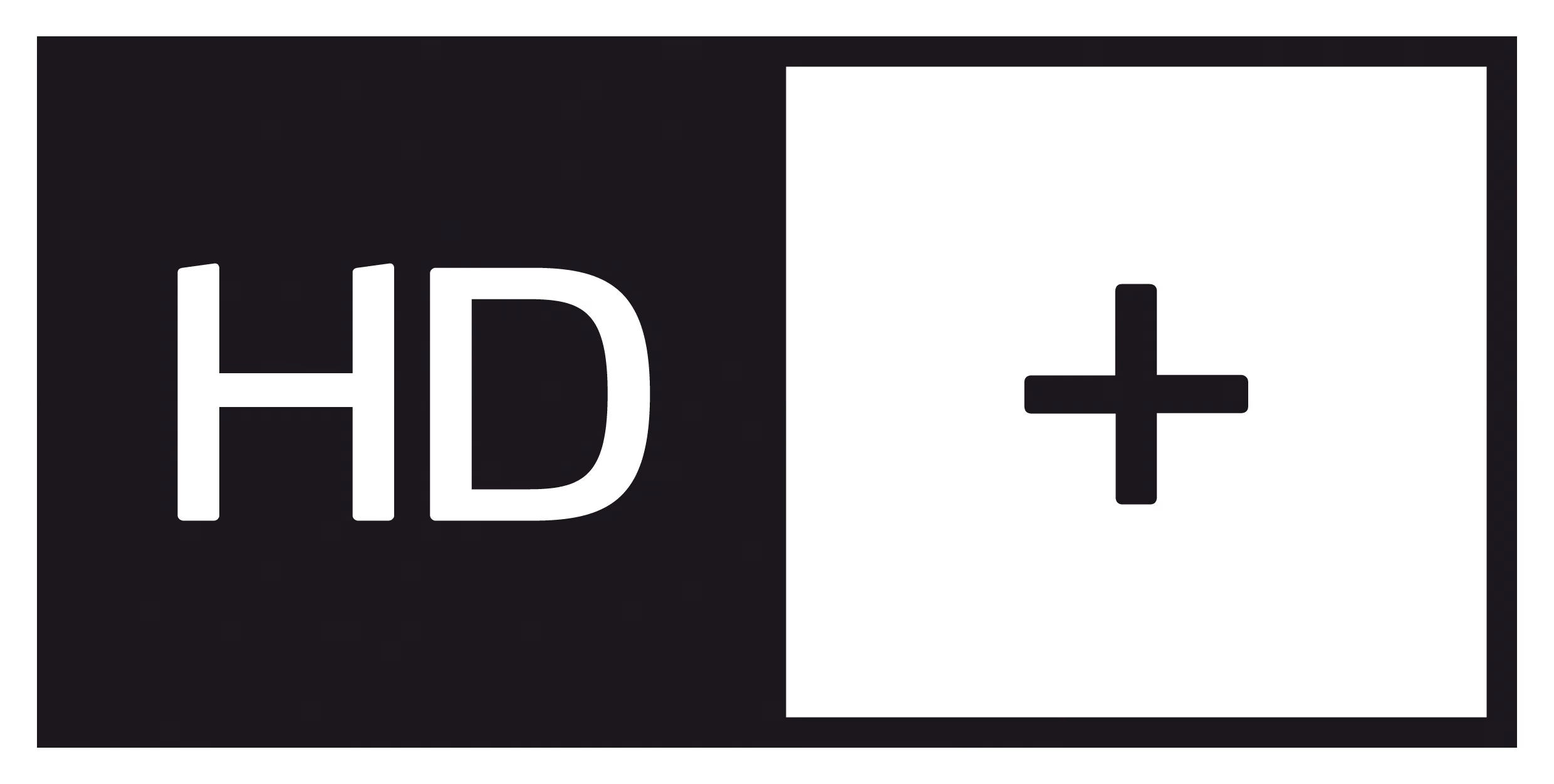 Logo von HD Plus auf schwarzem Hintergrund, zeigt HD und ein Pluszeichen.