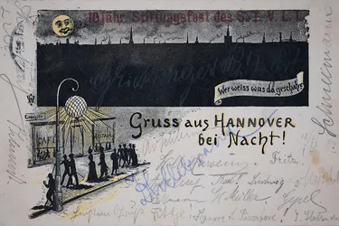 Postkarte aus dem Jahr 1897: Gruß aus Hannover bei Nacht!