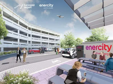 enercity Ladepark vor dem Flughafen "hannover airport"