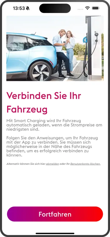 In diesem Bild ist ein Mockup der SmartCharging-App zu sehen.