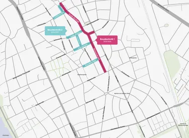 Karte des Fernwärme-Ausbaugebietes Südstadt Bauabschnitt 1 und 2