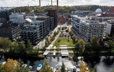 Luftbild mit Blick auf den Stockholm Royal Seaport