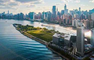 Rendering des Miniwaldes auf der im East River gelegenen Insel Roosevelt Island aus der Vogelperspektive
