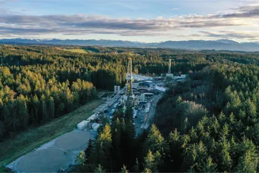 Die Baustelle vom Eavor Loop in Geretsried aus der Vogelperspektive