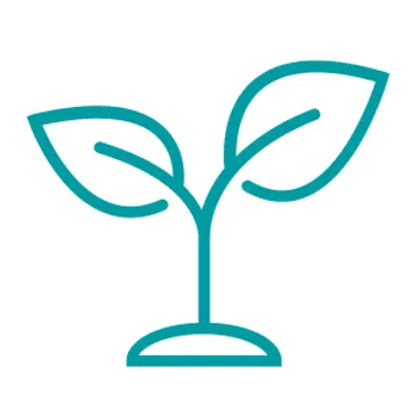 Klimafreundlich. Dieses Icon zeigt einen Zweig mit zwei Blättern daran.