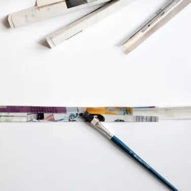 Das Bild zeigt, wie gefaltetes Zeitschriftenpapier mit einem Pinsel verleimt wird.