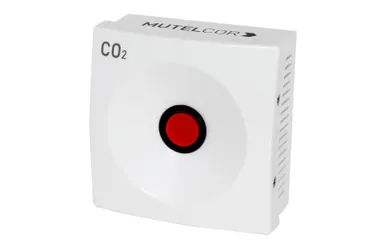 CO2-Ampel an Schulen Hygiene concept. This picture shows a CO2 traffic light with a red dot in the middle.