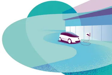 Diese Illustration zeigt ein Elektroauto, welches gerade lädt.