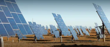 Zehn interessante Fakten über Solarenergie. Das Bild zeigt eine große Solaranlage unter freiem Himmel.
