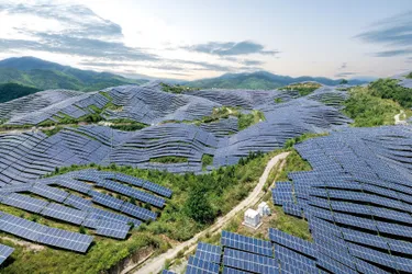 Solarenergie-Fakten: Der weltgrößte Solarpark mit Modulen zur Nutzung der Sonnenenergie steht im indischen Bundesstaat Rajasthan. Das Bild zeigt den Bhadla Solar Park in Indien.