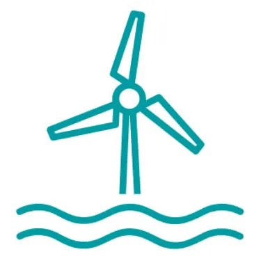 Fakten über Windkraftanlagen: Das Bild zeigt ein Symbol zur Windenergie auf dem Wasser.