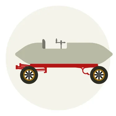 Die Illustration zeigt einen ersten Elektro-Rennwagen von 1899.