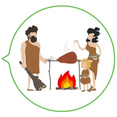 Feuer: Die Zeichnung zeigt eine Familie aus der Steinzeit vor einem Lagerfeuer