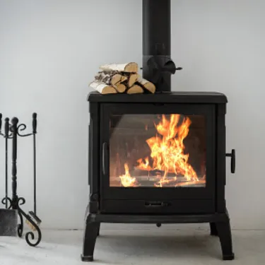 Holz gilt als CO₂-neutraler Energieträger. Das Bild zeigt einen Kamin, in dem gerade Holz verbrannt wird.