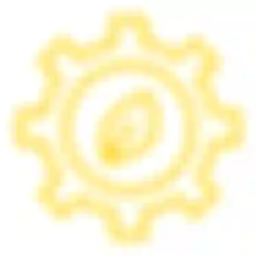 Upcyceln. Dieses Icon zeigt ein gelbes Zahnrad mit einem Blatt in der Mitte.