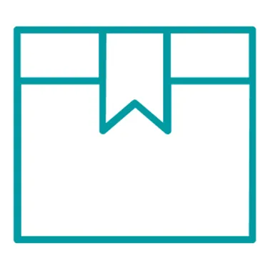 Plastikfrei schenken. Dieses Icon zeigt ein türkises Paket.