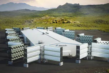 Rendering einer neuen CO2-Filteranlage des Schweizer Unternehmens Climeworks