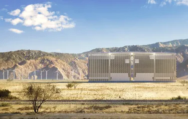 Frontalansicht eines Hubspeicherkraftwerks von Energy Vault