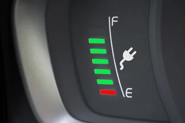Close-up of a display showing the charge level of an electric car battery