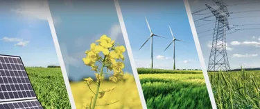 Collage aus verschiedenen Erzeugungsarten grüner Energie.