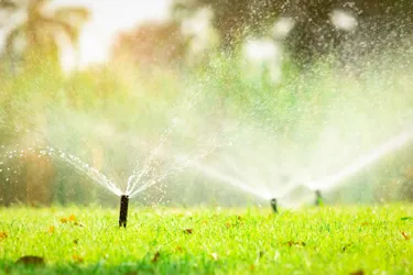 With smart irrigation systems, irrigation works according to predetermined schedules. This picture shows an irrigation system that uses sprinklers to irrigate the lawn evenly.