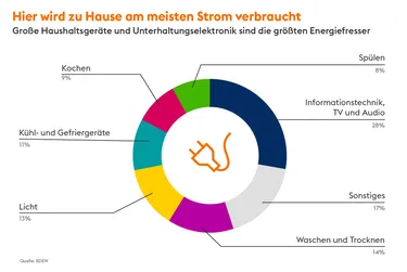 Die Grafik zeigt, wofür im Haushalt am meisten Strom verbraucht wird